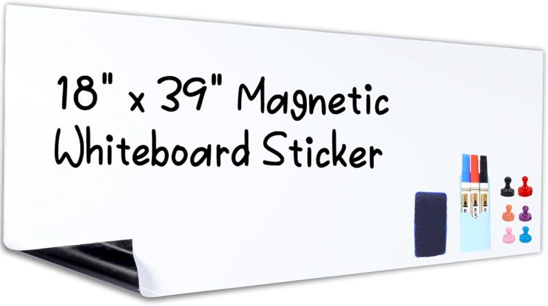 Magnetic Whiteboard Contact Paper 18" x 39" Dry Erase White Board Sticker for Wall Stick on White Board Peel and Stick Wallpaper Adhesive Poster with Marker, Magnetic Eraser and Magnets
