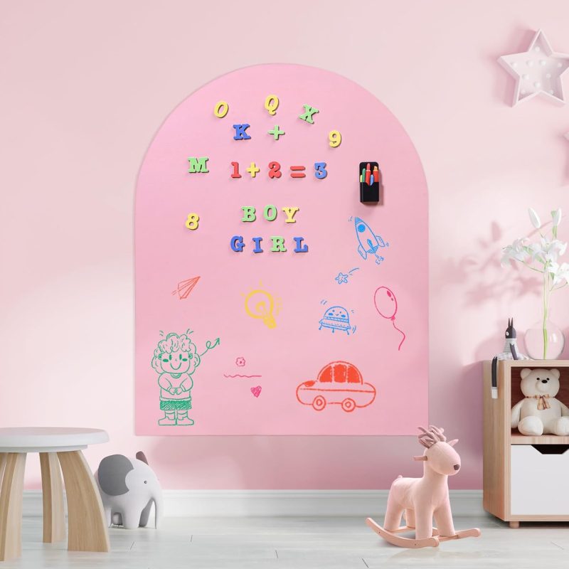 Large 44x35 Inches Magnetic Wall Decal for Kids – Upgraded Strong Adhesive, Thickened Iron Layer, Self-Adhesive Magnetic Chalkboard for Wall, Wallpaper for Home Decor & Kids Playroom, Pink