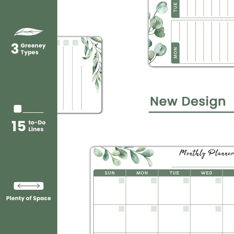 Magnetic Calendar Whiteboard for Refrigerator, Dry Erase Fridge Calendar Set - Greenery Magnetic Monthly & Weekly Calendar with List White Board, 4 Markers + Eraser - Image 2