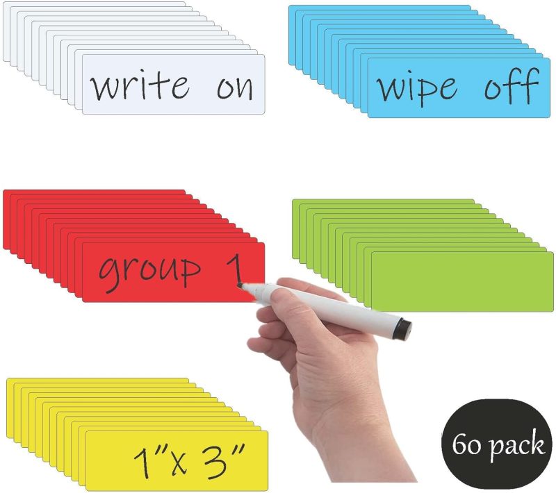Dry Erase Magnetic Labels (1x3,Pack of 60),Write On Magnets Sticker,Real Waterproof/Reusable for Classroom&Office&Cabinet&whiteboard&Fridge&More (Multicolor) - Image 2