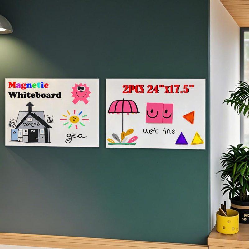 2 Pcs Magnetic Dry Erase Whiteboard Paper 24" x 17.5" Self Adhesive White Board Sticke with Marker, Magnetic Eraser, Magnets for Kid Whiteboard Stick Wall Peel and Stick Wallpaper Office Home