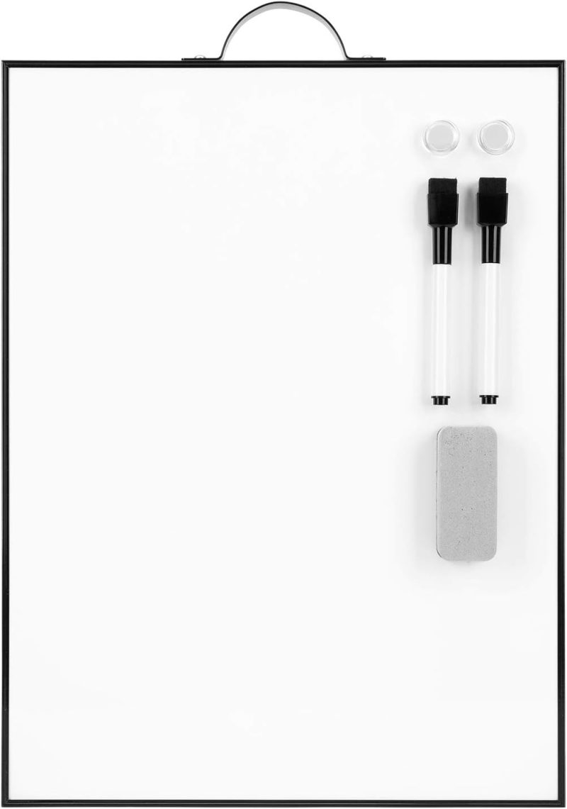 Small White Board - 16" X 12" Portable Black Aluminum Framed Whiteboard, Magnetic Dry Erase Board with a Handle, to Do List Notepad for Office, Home, School