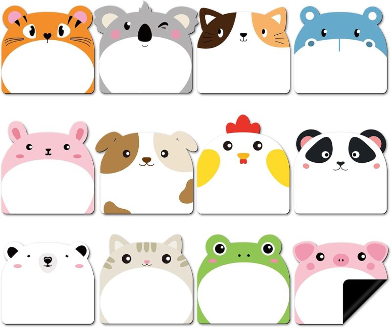 24 Pcs Animal Magnetic Labels 3 x 3 Inch Dry Erase Magnets Labels Cute Magnetic Sticky Notes Easy to Post Notes for Whiteboard Fridge Office Classroom Locker Cabinet Door