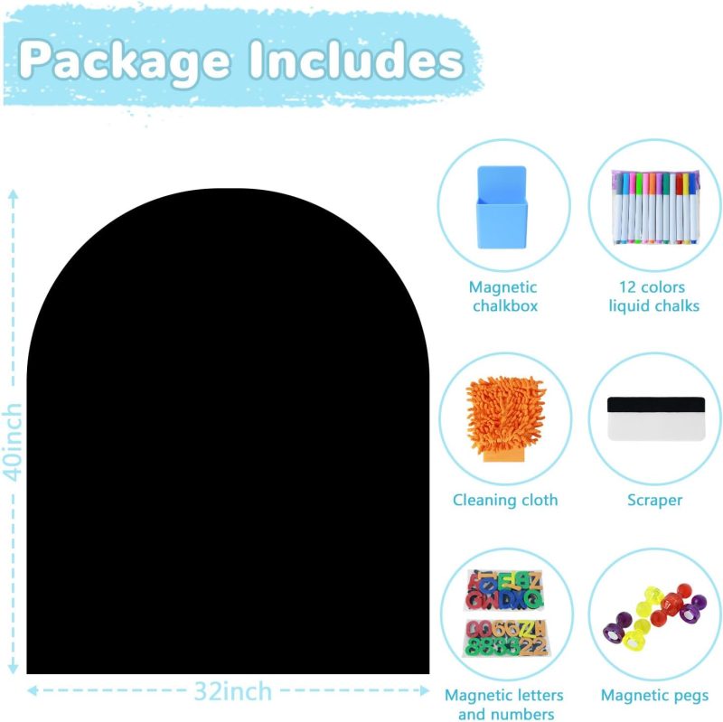 Magnetic Wall Decal for Kids Black Magnetic Chalkboard for Wall 40x32 Inch Self Adhesive Magnet Wallpaper Sticker with Letters and 12 Color Liquid Chalk for School Playroom Home - Image 2