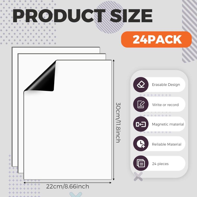24 Pcs Magnetic Dry Erase Whiteboard Sheet White Magnetic Flexible Dry Erase Stain Resistant Whiteboard Sheets for Fridge Kitchen Organizer, Planner Shipped Flat(9 x 12 Inch) - Image 2