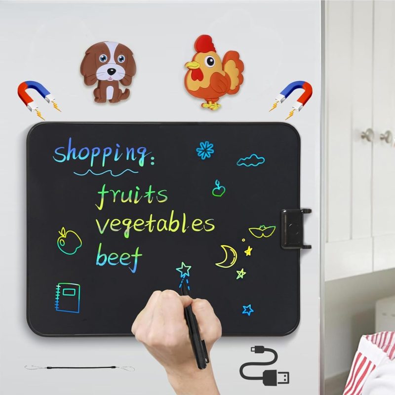 15 Inch LCD Writing Tablets for Kids & Adults, Reusable LCD Writing Board for Fridge, Colorful Doodle Board Note Board with Magnets, Dry-Erase Alternative & Sticky Note Replacement