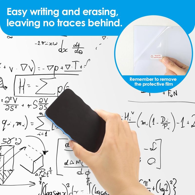48" x 36" White Board Sticker on Wall, Magnetic Dry Erase Board, Easy to Write and Clean Magnetic Board for Kids, Office, Home, with Marker, Eraser - Image 2