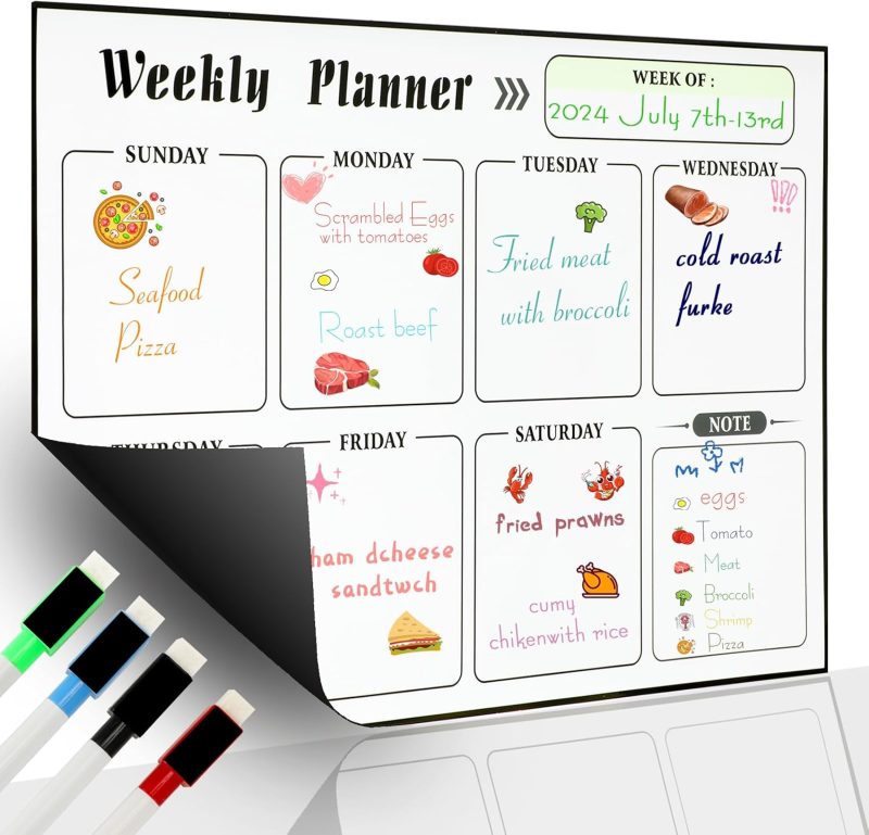 Meal Planner Magnetic Menu Board for Kitchen Fridge Planning Board Meal Planner for Fridge Weekly Meal Planner Dry Erase Calendar for Fridge Magnetic Calendar Fridge Calendar Magnet
