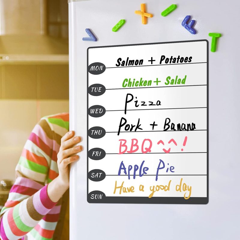 2 Pieces Magnetic Weekly Dry Erase Boards Erasable Weekly Calendars Whiteboard Planners with 2 Pieces Markers for Office School Supplies (Cute Style) - Image 2