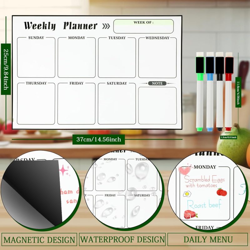 Meal Planner Magnetic Menu Board for Kitchen Fridge Planning Board Meal Planner for Fridge Weekly Meal Planner Dry Erase Calendar for Fridge Magnetic Calendar Fridge Calendar Magnet - Image 2