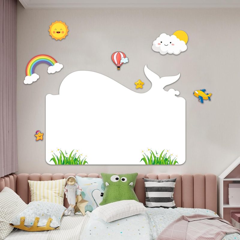 Whale Shape Magnetic Whiteboard Sticker - Dry Erase Wallpaper Roll with Magnetic Eraser and 8 Markers for Kids